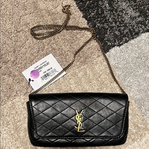 Saint Laurent Handbags - YSL Saint Laurent Gaby Phone Holder, black quilted with gold chain NWT!